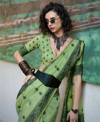 pista tissue silk blend saree with unstitched blouse 3