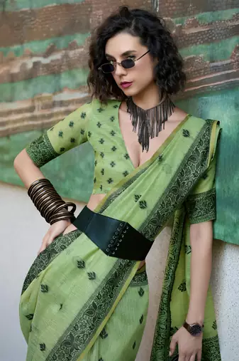 pista tissue silk blend saree with unstitched blouse