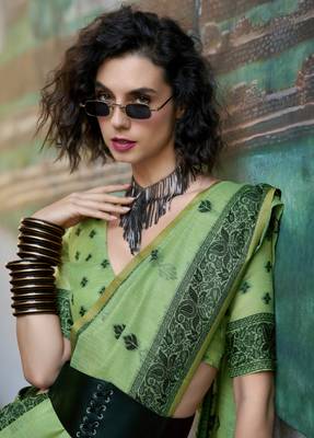 pista tissue silk blend saree with unstitched blouse 4