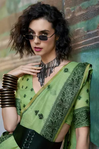 pista tissue silk blend saree with unstitched blouse