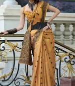 orange tissue silk saree with unstitched blouse