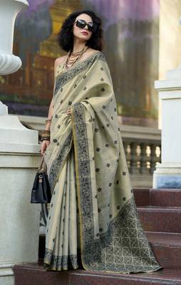 mehndi tissue silk saree with unstitched blouse 1
