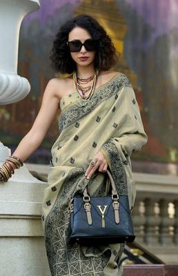 mehndi tissue silk saree with unstitched blouse 2