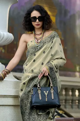 mehndi tissue silk saree with unstitched blouse