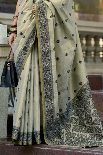 mehndi tissue silk saree with unstitched blouse
