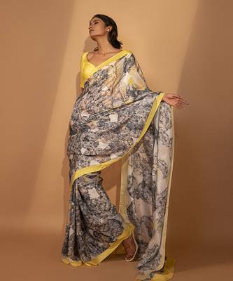 Grey silk floral printed saree 2