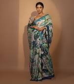 Blue silk floral printed saree