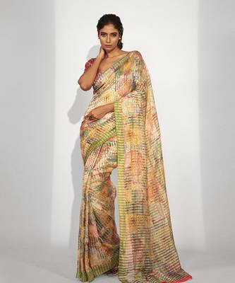  multicolor cotton silk stripes printed saree 1