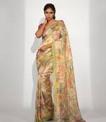   multicolor cotton silk stripes printed saree