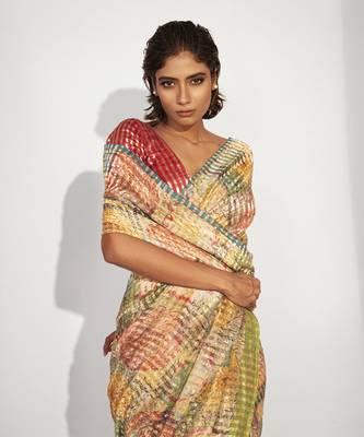  multicolor cotton silk stripes printed saree 2