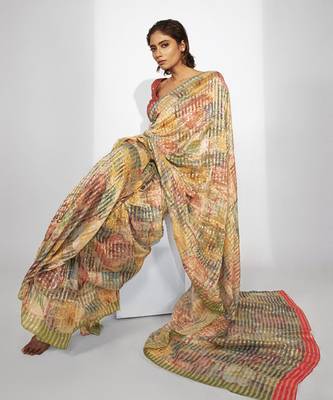   multicolor cotton silk stripes printed saree 3