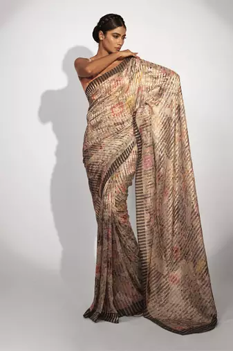   multicolor stripes printed cotton silk saree