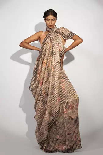   multicolor stripes printed cotton silk saree