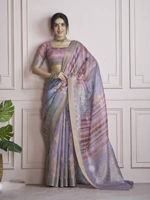 lavender khadi silk blend saree with unstitched blouse 1