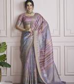 lavender khadi silk blend saree with unstitched blouse