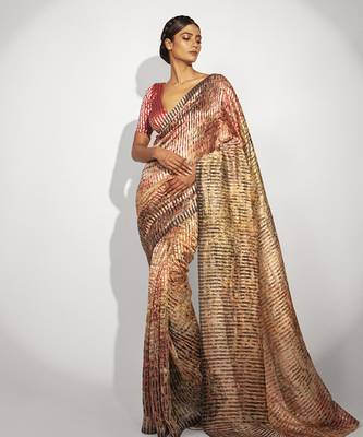Stripes printed cotton silk   multicolor saree 1