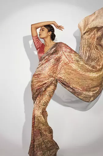 Stripes printed cotton silk   multicolor saree