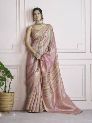 pink khadi silk blend saree with unstitched blouse 1