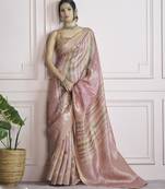 pink khadi silk blend saree with unstitched blouse