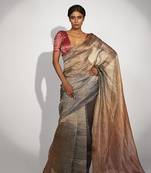 Grey tissue stripes printed saree