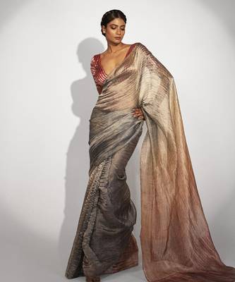 Grey tissue stripes printed saree 2