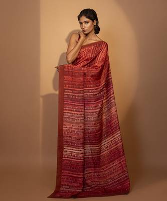 Abstract printed red silk saree 2