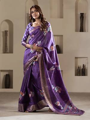 purple dola silk blend saree with unstitched blouse 1