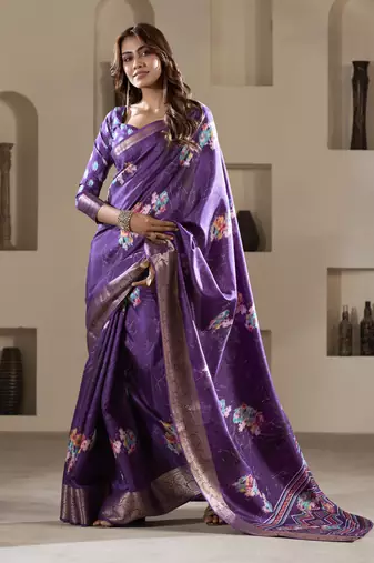 purple dola silk blend saree with unstitched blouse