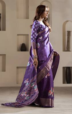 purple dola silk blend saree with unstitched blouse 2
