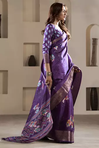 purple dola silk blend saree with unstitched blouse