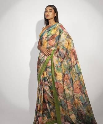  multicolor floral printed silk saree 1