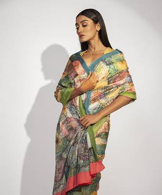   multicolor floral printed silk saree 2