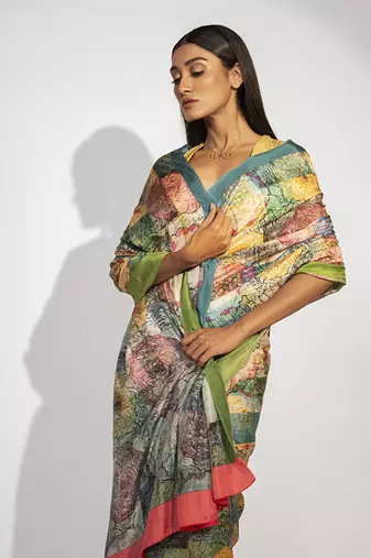   multicolor floral printed silk saree