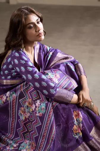purple dola silk blend saree with unstitched blouse