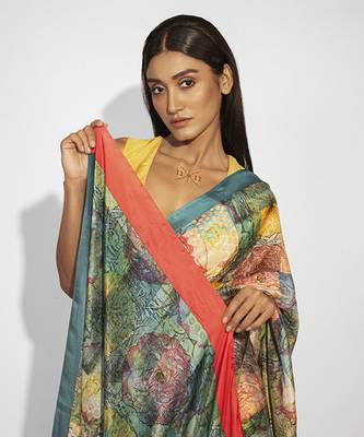   multicolor floral printed silk saree 3