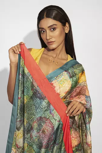   multicolor floral printed silk saree