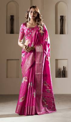 magenta dola silk blend saree with unstitched blouse 1
