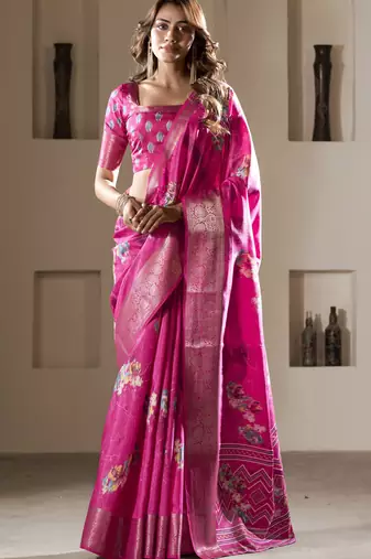magenta dola silk blend saree with unstitched blouse