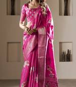 magenta dola silk blend saree with unstitched blouse
