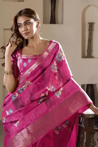 magenta dola silk blend saree with unstitched blouse