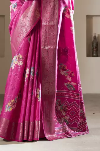 magenta dola silk blend saree with unstitched blouse