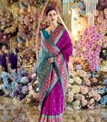 purple banarasi silk blend saree with unstitched blouse