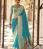 blue soft silk blend saree with unstitched blouse