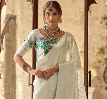 off white soft silk blend saree with unstitched blouse 4