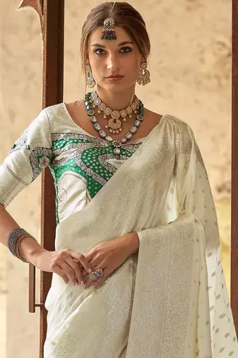 off white soft silk blend saree with unstitched blouse