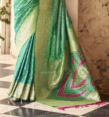 turquoise soft silk blend saree with unstitched blouse 3