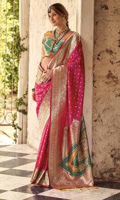 rani silk blend saree with unstitched blouse  1