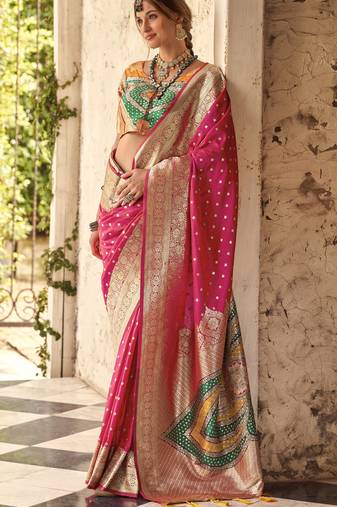 rani silk blend saree with unstitched blouse 