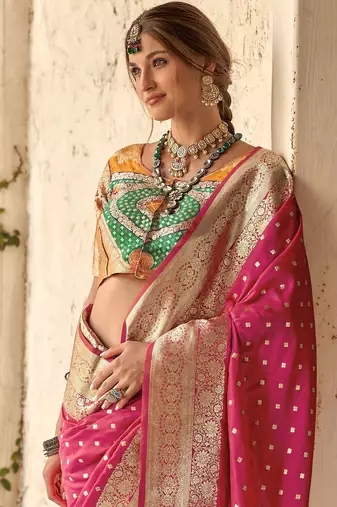 rani silk blend saree with unstitched blouse 