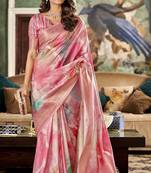 pink handloom silk blend saree with unstitched blouse